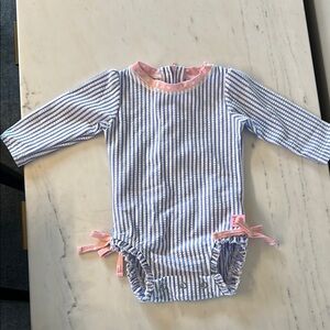 RuffleButts, 3-6m, Like New,Striped Blue and Pink Swimsuit